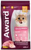Авард корм для котят от 1 месяца, беременных и кормящих кошек (AWARD Healthy growth), с индейкой и курицей, уп. 400 г